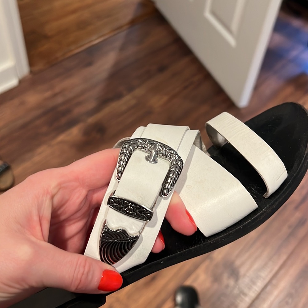 SOL SANA leather sandal with western buckle. 37 European sizing; 7 US